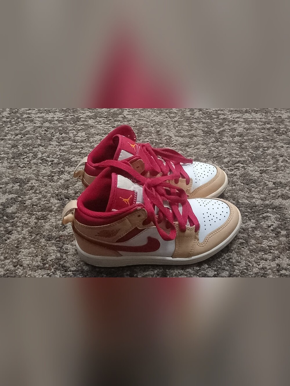 Jordan Kid's Mid-Top Sneakers in White, Tan & Red